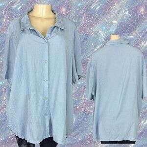 Islander +3X Blue Button Down Textured Seam Detail Collar Short Sleeve Shirt